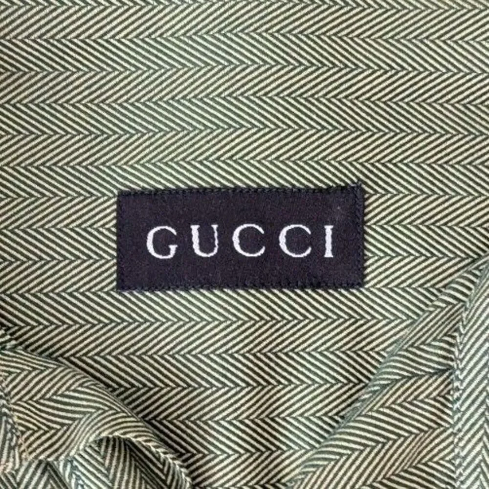 Vintage Gucci Herringbone Weave Long Sleeve Dress Shirt Men's Sz 43/17 Green
